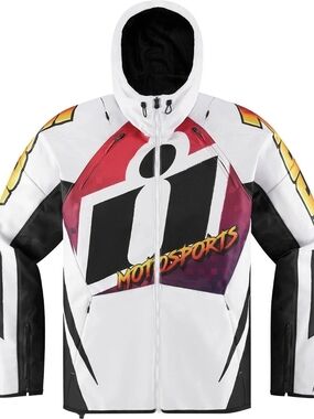 ICON White, Black & Red Motorsports Hooded Performance Jacket